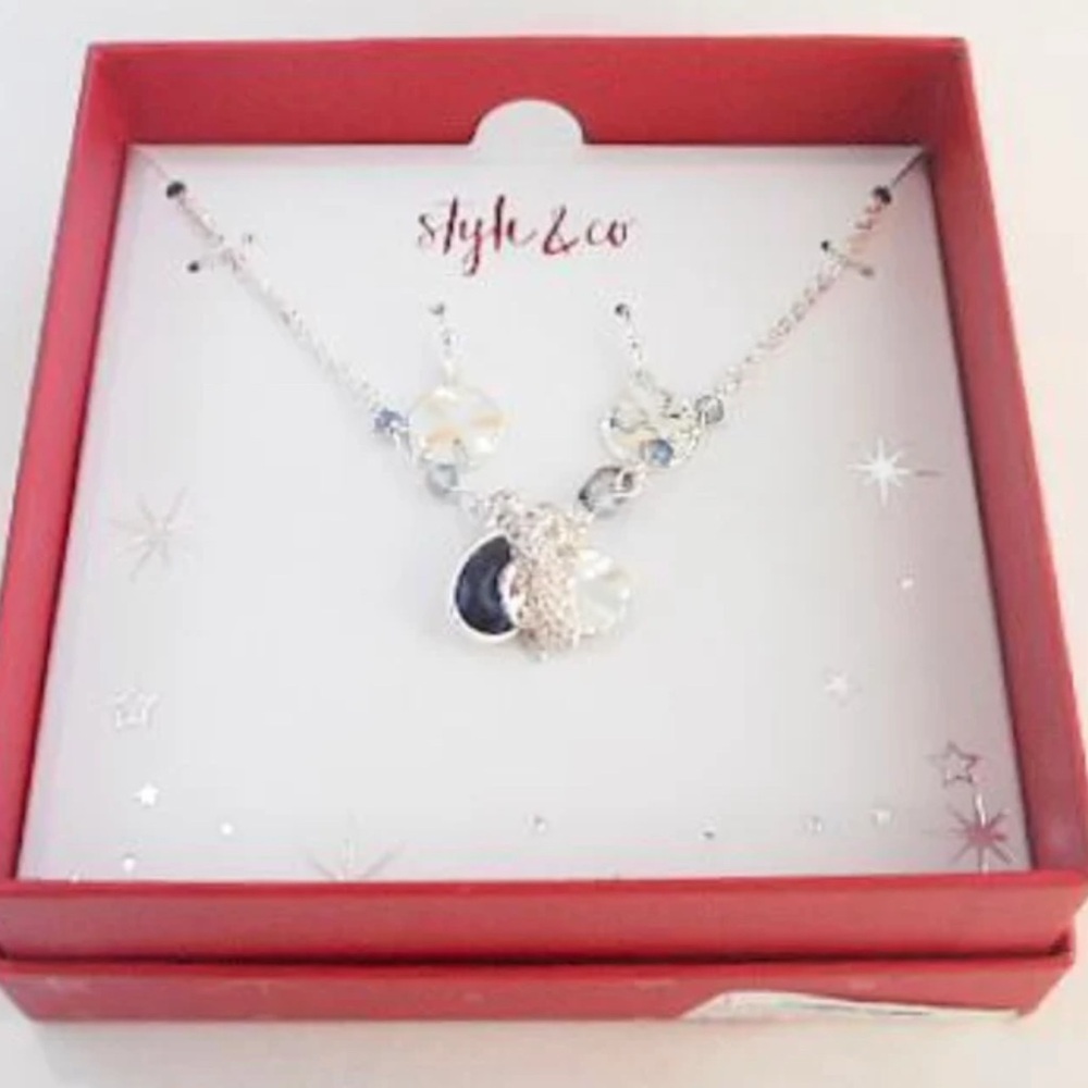 Style & Co. Silver tone charm Necklace with Black and White Accents